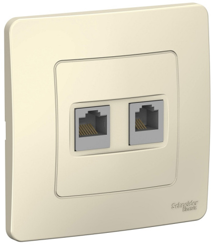 Розетка телефон+компьютер с рамкой Systeme Electric Blanca 2-м. RJ11+RJ45 5е молочный