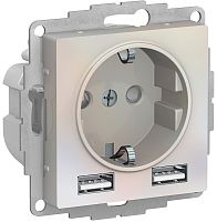 Розетка с заземлением +2xUSB тип A+A без рамки Systeme Electric AtlasDesign 1-м. жемчуг