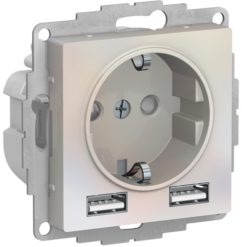 Розетка с заземлением +2xUSB тип A+A без рамки Systeme Electric AtlasDesign 1-м. жемчуг