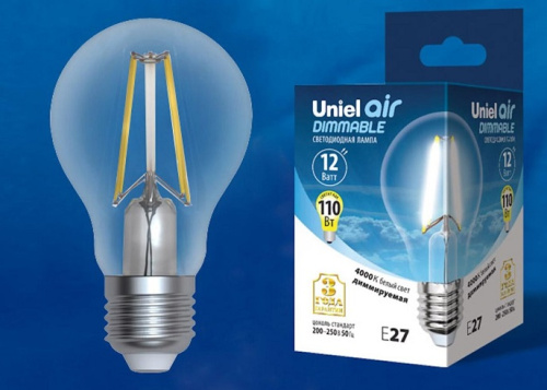 Лампа светодиодная диммируемая Uniel Air Груша LED-А60-12W/3000K/E27/CL/DIM GLA01TR 220В 12Вт 3000К Uniel — купить по цене от 500 ₽ | ПрофБезопасность