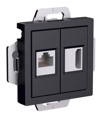 Розетка HDMI+RJ45 без рамки Systeme Electric AtlasDesign 2-м. карбон