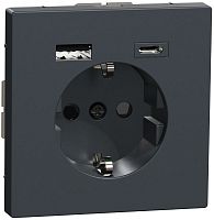 Розетка с заземлением +2xUSB тип A+C без рамки Schneider Electric Merten D-Life 1-м. антрацит