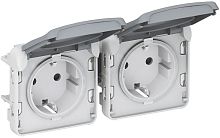 Розетка с заземлением без рамки Legrand Plexo 2-м. крышка шторки IP55 серый