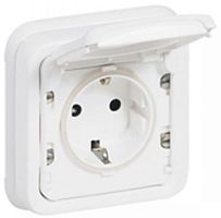 Розетка с заземлением с рамкой Legrand Plexo 1-м. крышка шторки IP55 белый
