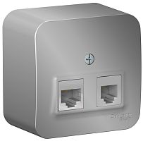 Розетка телефон+компьютер накладная Systeme Electric Blanca 2-м. RJ11+RJ45 5е алюминий