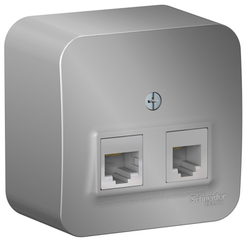 Розетка телефон+компьютер накладная Systeme Electric Blanca 2-м. RJ11+RJ45 5е алюминий