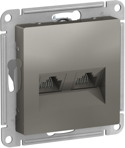Розетка компьютерная без рамки Systeme Electric AtlasDesign 2-м. RJ45+RJ45 5e сталь