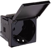 Розетка с заземлением модульная DKC Avanti 1-м. 2 мод. крышка шторки черный квадрат