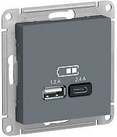 Розетка USB тип A+С без рамки Systeme Electric AtlasDesign 2-м. 2400мА грифель