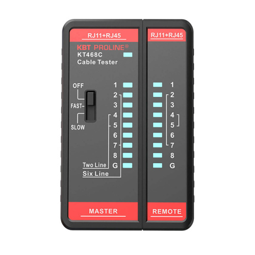 Тестер кабеля КВТ KT468С RJ-45 серия PROLINE для проверки витой пары и телефонного кабеля