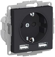 Розетка с заземлением +2xUSB тип A+A без рамки Systeme Electric AtlasDesign 1-м. карбон
