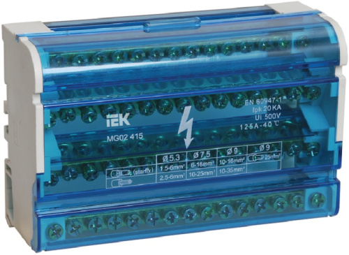 Шина в корпусе на DIN-рейку (кросс-модуль) IEK ШНК 4х15 3L+PEN синий