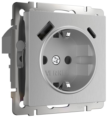 Розетка с заземлением +2хUSB тип A+С без рамки Werkel 1-м. шторки серебряный рифленый, Werkel, купить, цена, доставка, безопасность Розетка с заземлением +2хUSB тип A+С без рамки Werkel 1-м. шторки серебряный рифленый Werkel — купить по цене от 8 770 ₽ | ПрофБезопасность
