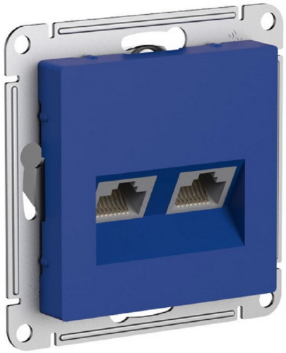 Розетка компьютерная без рамки Systeme Electric AtlasDesign 2-м. RJ45+RJ45 5e аквамарин