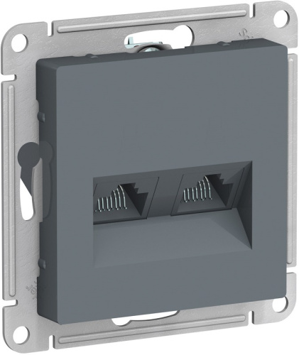 Розетка компьютерная без рамки Systeme Electric AtlasDesign 2-м. RJ45+RJ45 5e грифель