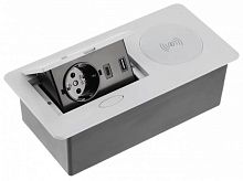 Розетка встраиваемая полуавтоматическая GTV 1-м.+беспроводная зарядка+2xUSB 212х118х70мм серый