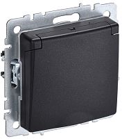 Розетка с заземлением без рамки IEK Brite РСбш10-3-44-БрЧ 1-м. крышка шторки IP44 черный