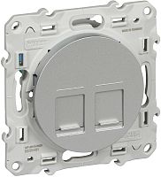 Розетка компьютерная без рамки Schneider Electric Odace 2-м. RJ45+RJ45 5е алюминий