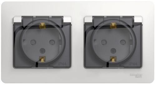 Розетка с заземлением с рамкой Systeme Electric Glossa 2-м. крышка шторки IP44 белый Systeme Electric — купить по цене от 716 ₽ | ПрофБезопасность