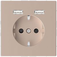 Розетка с заземлением +2xUSB тип A+A без рамки Schneider Electric Merten D-Life 1-м. шампань