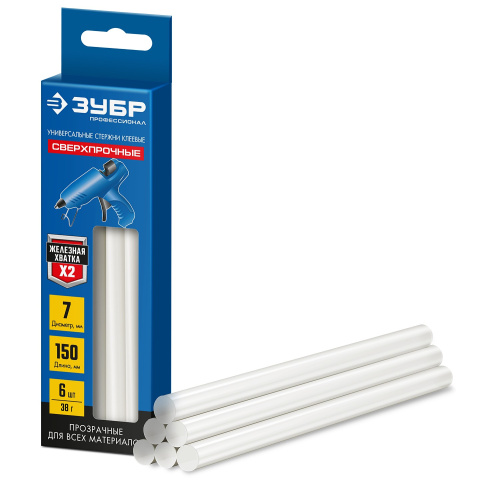 Клеевые стержни ЗУБР, d 7 х 150 мм (7-8 мм) 6 шт. 38 г Клеевые стержни ЗУБР, d 7 х 150 мм (7-8 мм) 6 шт. 38 г