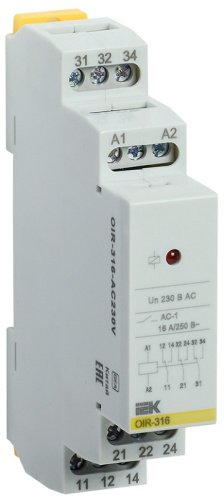 Реле промежуточное на DIN-рейку IEK ONI OIR 1п 3 контакта 16А 12В AC/DC