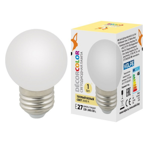 Лампа светодиодная Volpe Шар LED-G45-1W/3000K/E27/FR/С 1Вт Е27 220В 3000К Volpe — купить по цене от 115 ₽ | ПрофБезопасность