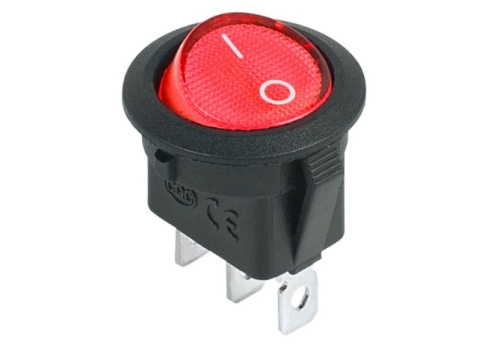 Выключатель клавишный круглый Rexant 12V 20А (3с) ON-OFF красный с подсветкой картинка