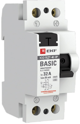 Выключатель дифференциального тока УЗО EKF Basic ВДТ-40 2п 32А 30мА 4,5,кА тип AC