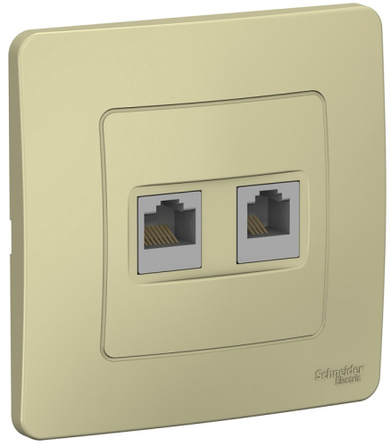 Розетка телефон+компьютер с рамкой Systeme Electric Blanca 2-м. RJ11+RJ45 5е бежевый