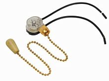 Выключатель с цепочкой, проводом и деревянной ручкой для бра Rexant 270мм золото, 3А 220V блистер картинка