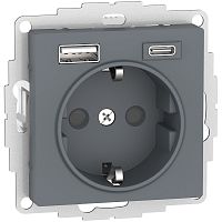 Розетка с заземлением +2xUSB тип A+C без рамки Systeme Electric AtlasDesign 1-м. грифель