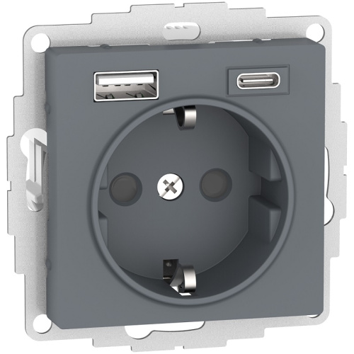 Розетка с заземлением +2xUSB тип A+C без рамки Systeme Electric AtlasDesign 1-м. грифель