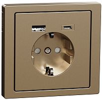 Розетка с заземлением +2xUSB тип A+C без рамки Schneider Electric Merten D-Life 1-м. шампань