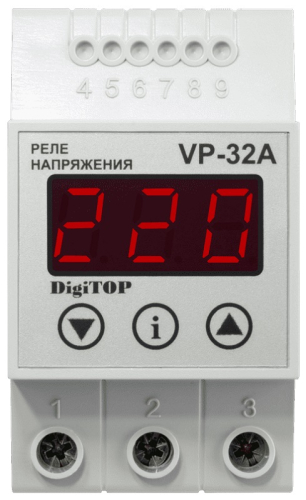 Реле напряжения однофазное цифровое на DIN-рейку DigiTOP VP-32A 32А 50-400В картинка