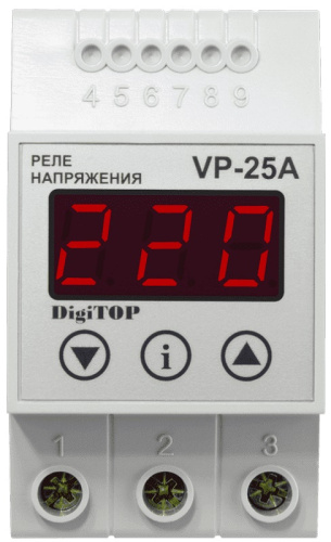 Реле напряжения однофазное цифровое на DIN-рейку DigiTOP VP-25A 25А 50-400В