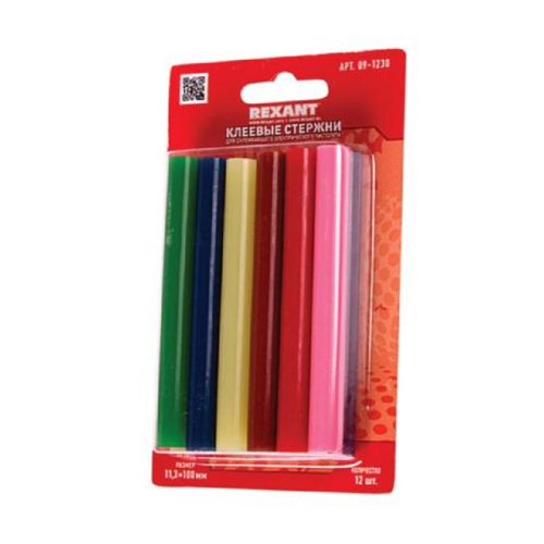 Клеевые стержни 7мм Rexant L=100 мм Цветной (12шт/уп) Блистер Клеевые стержни 7мм Rexant L=100 мм Цветной (12шт/уп) Блистер
