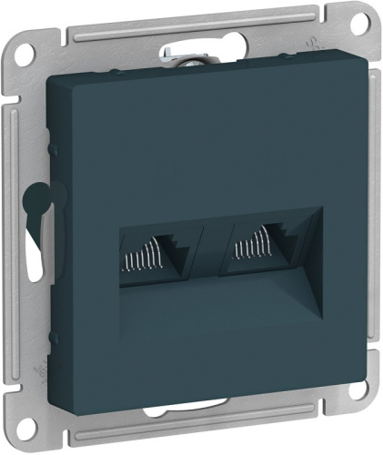 Розетка компьютерная без рамки Systeme Electric AtlasDesign 2-м. RJ45+RJ45 5e изумруд