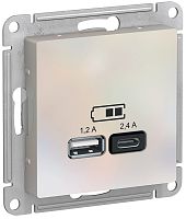 Розетка USB тип A+С без рамки Systeme Electric AtlasDesign 2-м. 2400мА жемчуг