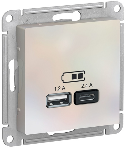 Розетка USB тип A+С без рамки Systeme Electric AtlasDesign 2-м. 2400мА жемчуг