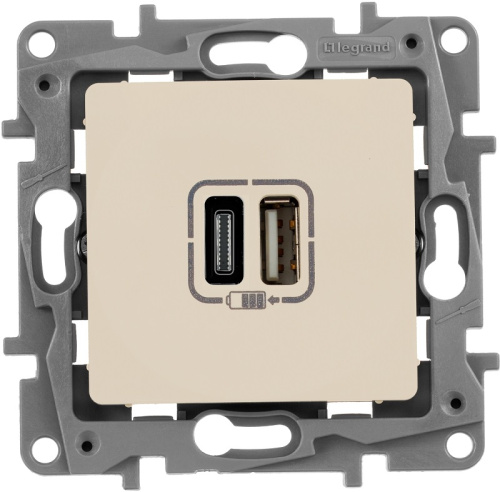 Розетка USB тип А+С без рамки Legrand Etika 2-м. 3000мА слоновая кость