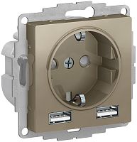 Розетка с заземлением +2xUSB тип A+A без рамки Systeme Electric AtlasDesign 1-м. шампань