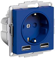 Розетка с заземлением +2xUSB тип A+A без рамки Systeme Electric AtlasDesign 1-м. аквамарин