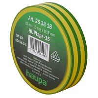 Изолента Haupa ПВХ, цвет желто-зеленый, шир. 15мм, длина 10 м, d 60 мм