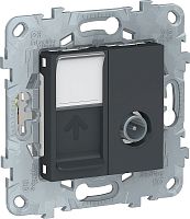 Розетка RJ45+TV Оконечная без рамки Schneider Electric Unica New 2-м. антрацит