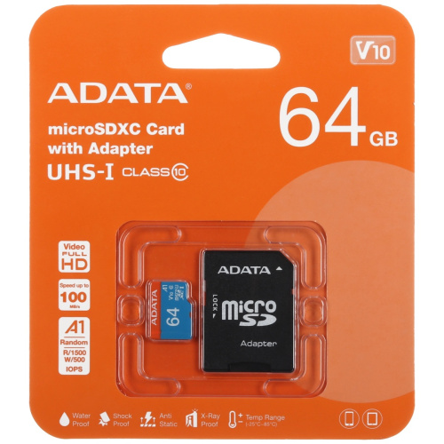 Карта памяти MicroSDXC A-DATA 64Gb AUSDX64GUICL10A1-RA1 A-DATA — купить по цене от 1&nbsp;500 ₽ | ПрофБезопасность