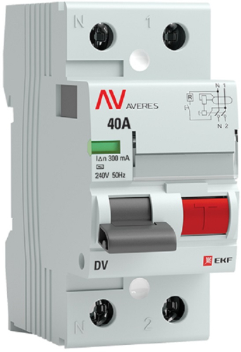 Выключатель дифференциального тока УЗО EKF Averes DV 2п 40А 300мА 10кА тип AC-S картинка