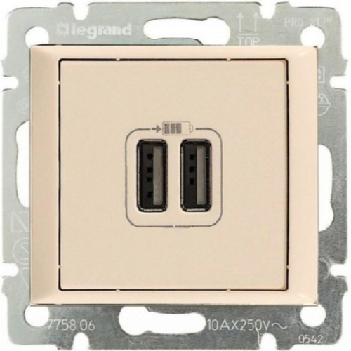 Розетка USB тип A+A без рамки Legrand Valena 2-м. 1500мА слоновая кость 