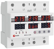 Реле напряжения и тока трехфазное цифровое на DIN-рейку EKF PROxima MRVA-3 3х63A 50-400В