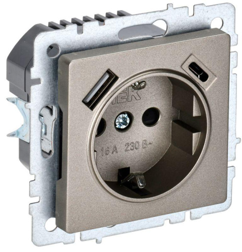 Розетка с заземлением +2xUSB тип A+C без рамки IEK Brite РЮш11-1-БрШ 1-м. шампань, IEK, купить, цена, доставка, безопасность Розетка с заземлением +2xUSB тип A+C без рамки IEK Brite РЮш11-1-БрШ 1-м. шампань IEK — купить по цене от 5 290 ₽ | ПрофБезопасность